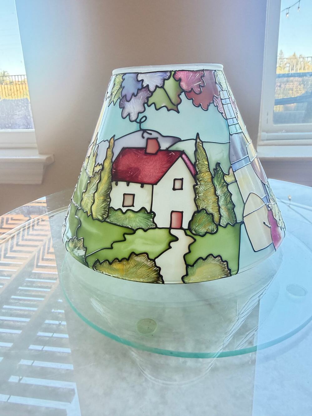 Joan Baker Designs Hand Painted Glass Lamp Shade Vineyard Wine Stained Glass